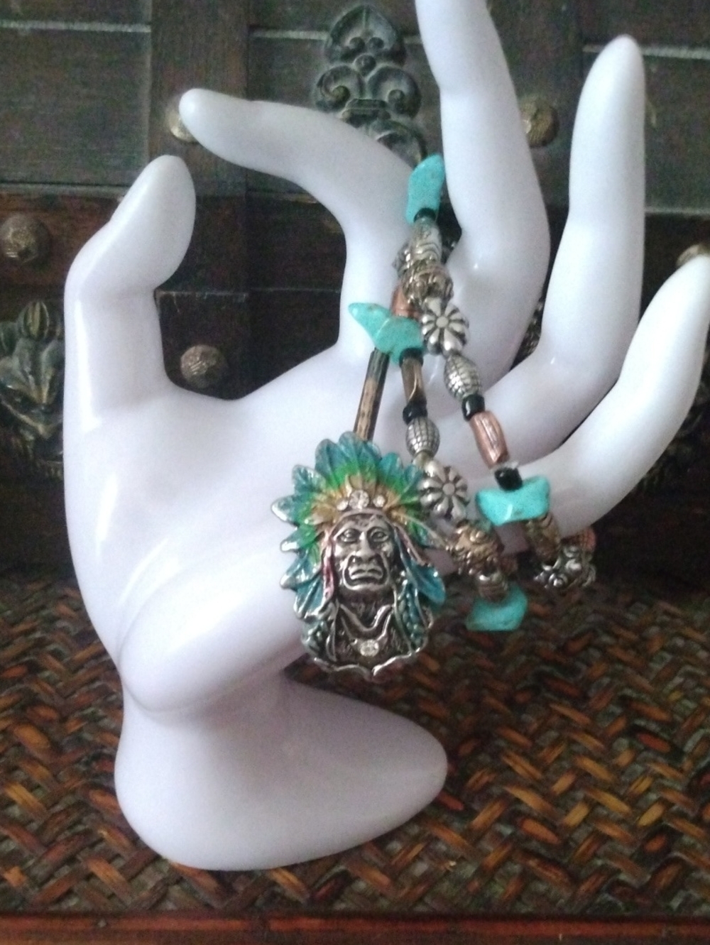 Turquoise and Green Feathered Headdress Charm Bracelet - set 3